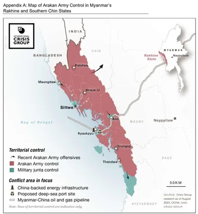 အာရက္ခတပ်တော် (AA) သည် မြန်မာစစ်တပ်ကို ရခိုင်ပြည်ဒေသကြီးတစ်ခုလုံးမှ မကြာမီ တိုက်ခိုက်မောင်းထုတ်နိုင်တော့မည်ဟု ICG ဖော်ပြ   