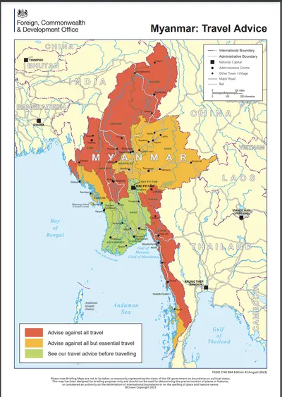 ရခိုင်မြောက်ပိုင်းအပါအဝင် မြန်မာနိုင်ငံဒေသ ၉ခုသို့ ဗြိတိန်နိုင်ငံသားများခရီးမသွားရန် သတိပေးချက်ထုတ်ပြန်