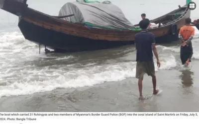  မြန်မာနယ်ခြားစောင့်ရဲတပ်ဖွဲ့ဝင် (၂)ဦးနှင့် မွတ်ဆလင် (၃၁) ဦး လိုက်ပါလာသည့်စက်လှေ ဘင်္ဂလားဒေ့ရှ် စိန့်မာတင်ကျွန်းသို့ တရားမ၀င် ရောက်ရှိလာ 