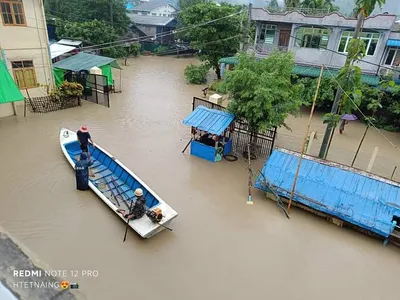 မင်းပြားမြို့ပေါ်ရပ်ကွက်များအားလုံး ရေနစ်မြုပ်နေပြီ 