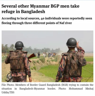 မြန်မာနယ်ခြားစောင့်တပ်ဖွဲ့ ၀င်အများအပြား ဘင်္ဂလားဒေ့ရှ် သို့ထပ်မံထွက်ပြေးခိုလှုံ   